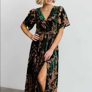 UMA VELVET MAXI DRESS | GREEN FLORAL